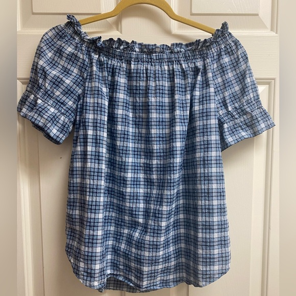 Michael Kors Off-Shoulder Plaid Ruffled Top Size Large - Picture 7 of 16